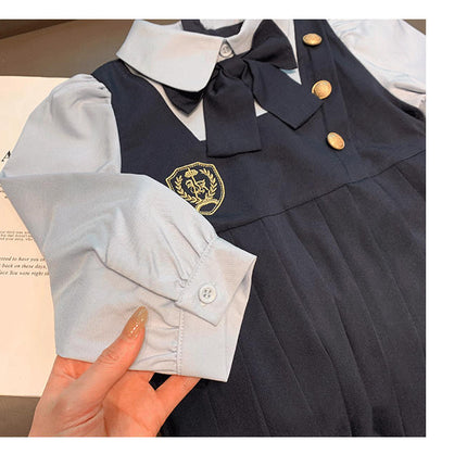 Baby Girl Dress Spring Academy Style JK Fake Two-Piece Girl Spring Skirt Trendy