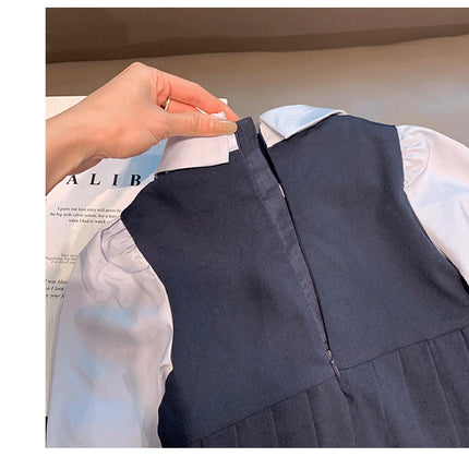 Baby Girl Dress Spring Academy Style JK Fake Two-Piece Girl Spring Skirt Trendy