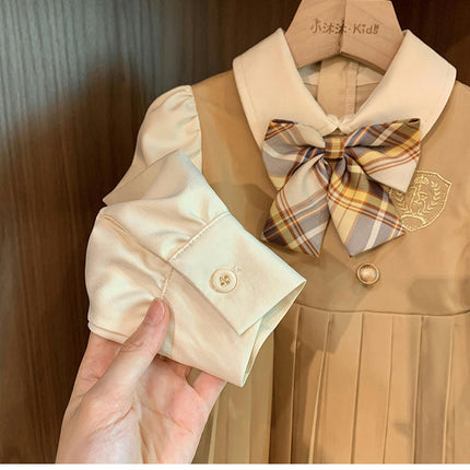 Baby Girl Dress Spring Academy Style JK Fake Two-Piece Girl Spring Skirt Trendy
