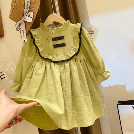 Girls Ruffle Lace Stand Collar Dress Children's Long Sleeve Cotton A-Line Skirt