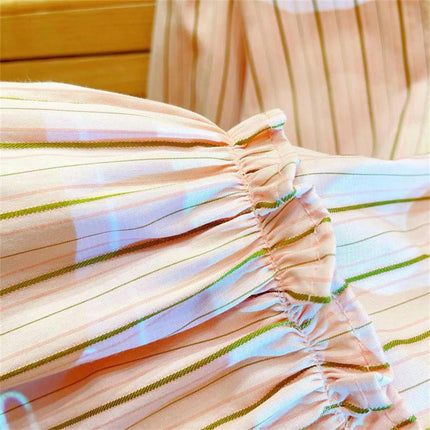 Spring and Autumn Girls Striped Shirt Collar Long Sleeve Button Dress