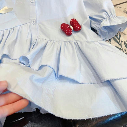 Girls Fashion Bow Shirt Dress Long Sleeve Children Baby Princess Dress