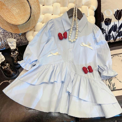 Girls Fashion Bow Shirt Dress Long Sleeve Children Baby Princess Dress
