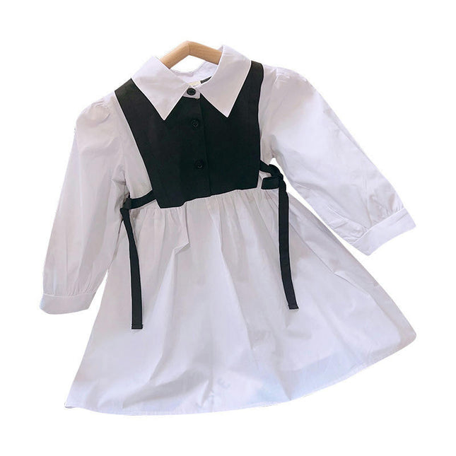Girls Lapel Dress Autumn Style Bowknot Splicing Small and Medium Children's Dress