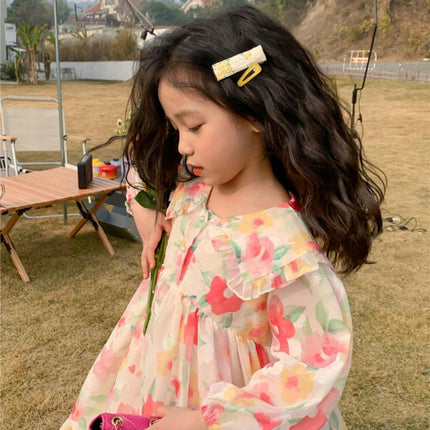 Children's Autumn Long Sleeve Dress-Baby Girl Lapel Flower Flowing Dress