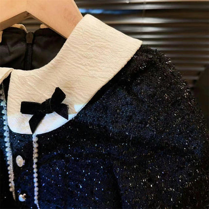 Children's Autumn Dress-Mom Collar Mesh Splicing Long Sleeve Little Girl Princess Dress