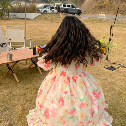 Children's Autumn Long Sleeve Dress-Baby Girl Lapel Flower Flowing Dress