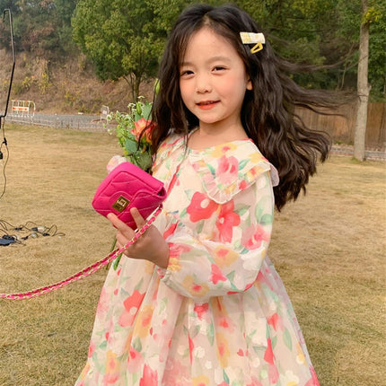 Children's Autumn Long Sleeve Dress-Baby Girl Lapel Flower Flowing Dress