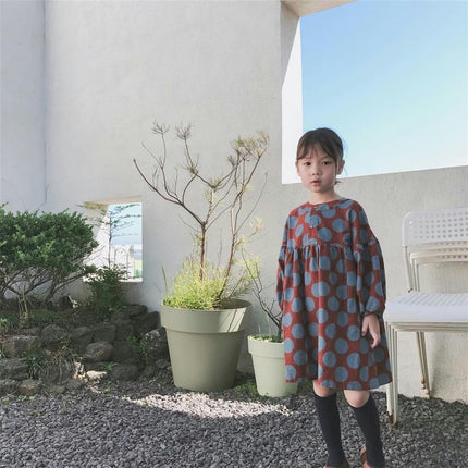 Children's Crew Neck Dress - Long Sleeve Polka Dot Brushed Dress