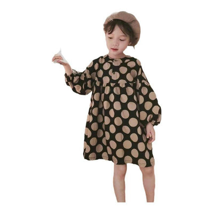 Children's Crew Neck Dress - Long Sleeve Polka Dot Brushed Dress