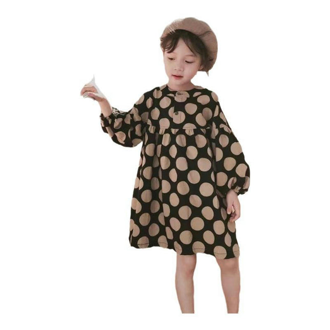 Children's Crew Neck Dress - Long Sleeve Polka Dot Brushed Dress