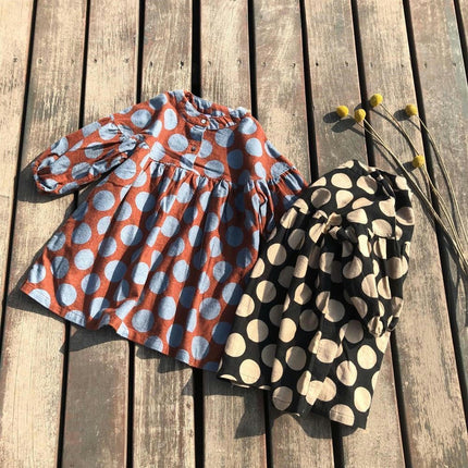 Children's Crew Neck Dress - Long Sleeve Polka Dot Brushed Dress