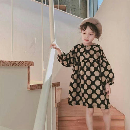 Children's Crew Neck Dress - Long Sleeve Polka Dot Brushed Dress