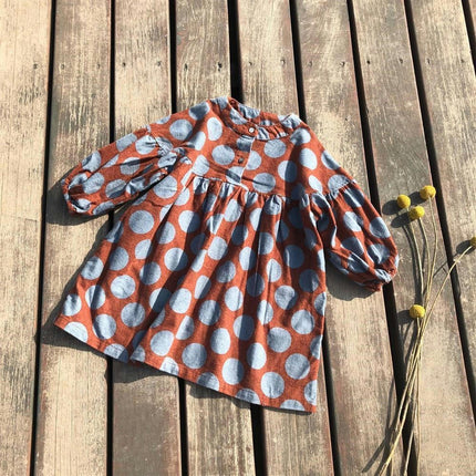 Children's Crew Neck Dress - Long Sleeve Polka Dot Brushed Dress