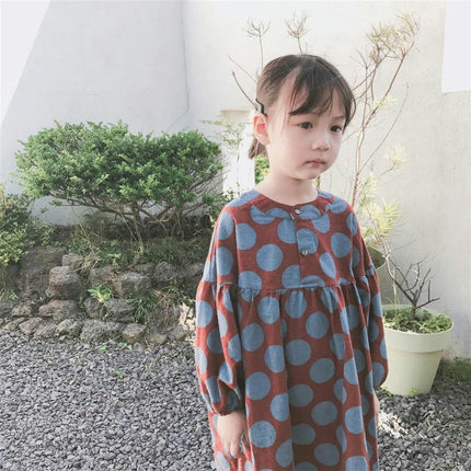 Children's Crew Neck Dress - Long Sleeve Polka Dot Brushed Dress