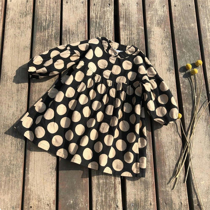 Children's Crew Neck Dress - Long Sleeve Polka Dot Brushed Dress