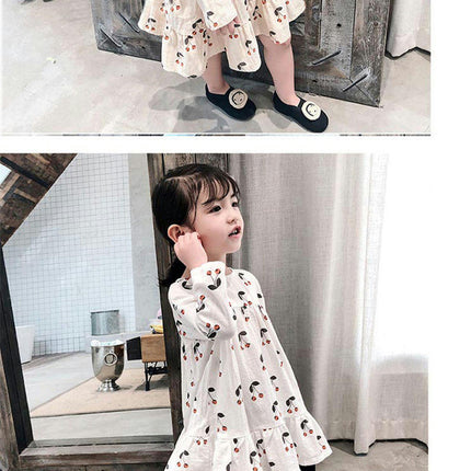 Children's Round Neck Cherry Princess Dress-Long Sleeve Cute Fresh Dress