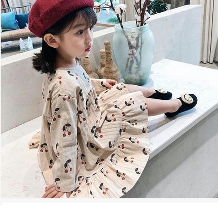 Children's Round Neck Cherry Princess Dress-Long Sleeve Cute Fresh Dress