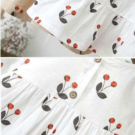 Children's Round Neck Cherry Princess Dress-Long Sleeve Cute Fresh Dress