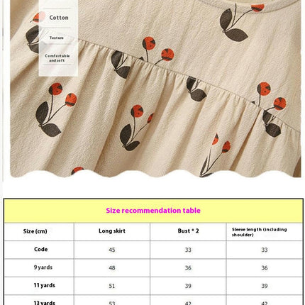 Children's Round Neck Cherry Princess Dress-Long Sleeve Cute Fresh Dress
