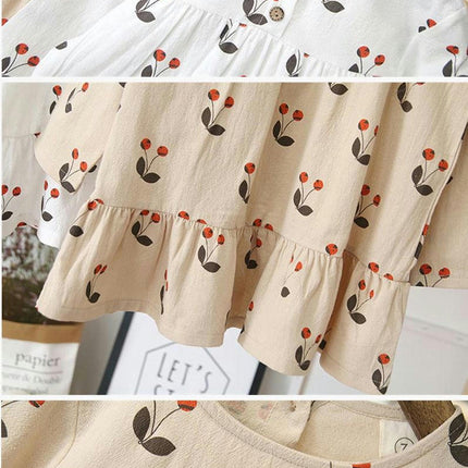 Children's Round Neck Cherry Princess Dress-Long Sleeve Cute Fresh Dress