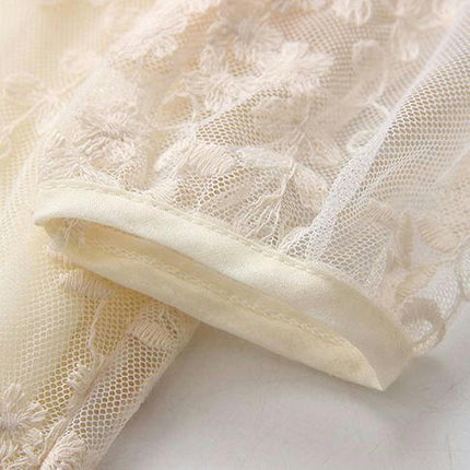 Girls Lace Embroidery Round Neck Dress Mid Sleeve Sweet Party Princess Dress