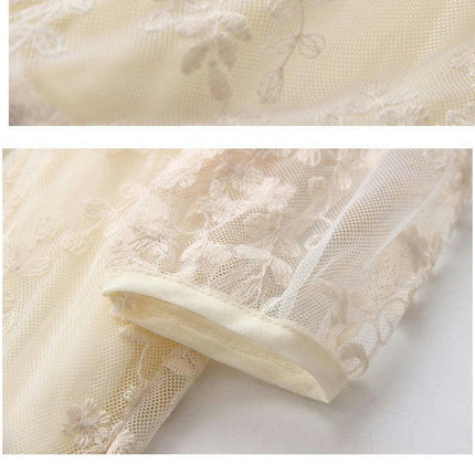 Girls Lace Embroidery Round Neck Dress Mid Sleeve Sweet Party Princess Dress