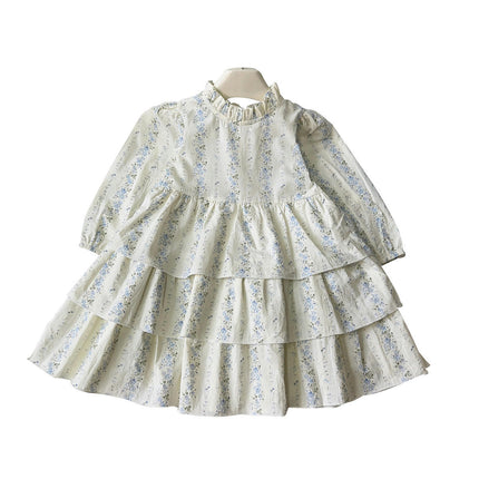 Girls Floral Dress Long Sleeve Princess Dress Fashion Sweet Little Girl Cake Dress