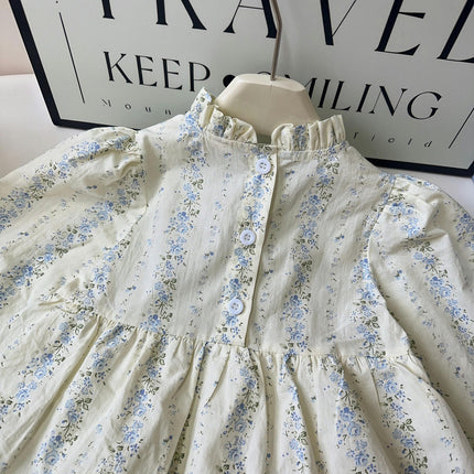 Girls Floral Dress Long Sleeve Princess Dress Fashion Sweet Little Girl Cake Dress