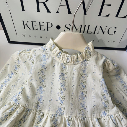 Girls Floral Dress Long Sleeve Princess Dress Fashion Sweet Little Girl Cake Dress