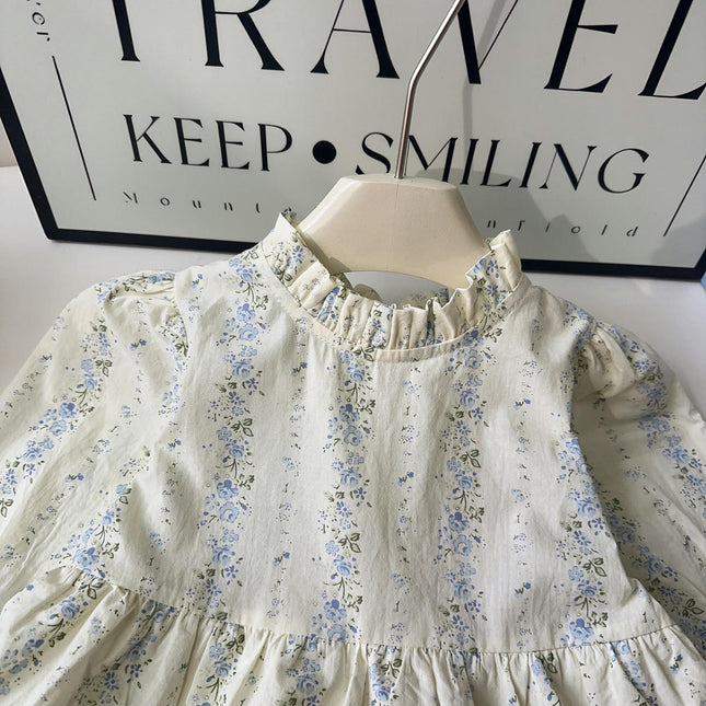 Girls Floral Dress Long Sleeve Princess Dress Fashion Sweet Little Girl Cake Dress