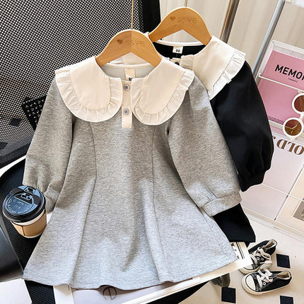 Girls Dress-Spring and Autumn Style Baby Collar Long Sleeve Sweater Dress