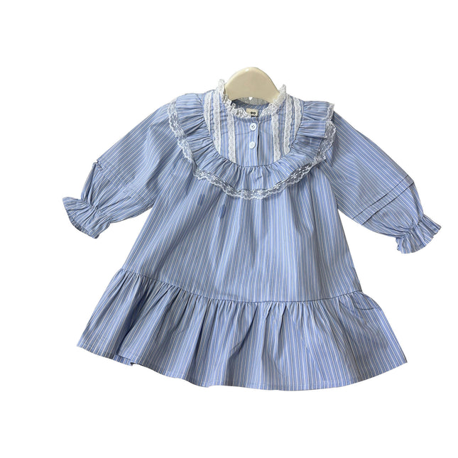 Girls Dress-Spring and Autumn Baby Girls Casual Doll Collar Striped Shirt Dress