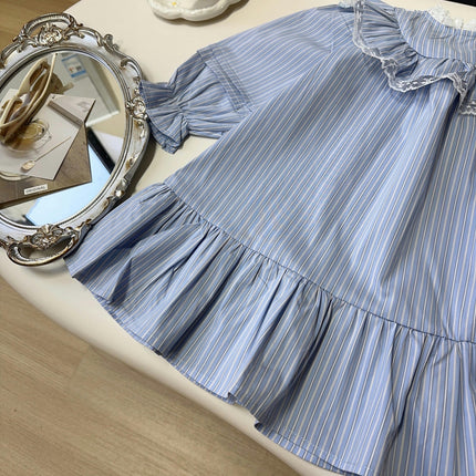 Girls Dress-Spring and Autumn Baby Girls Casual Doll Collar Striped Shirt Dress
