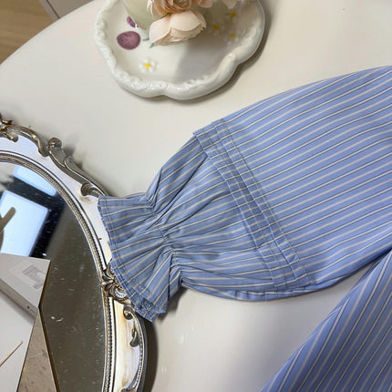 Girls Dress-Spring and Autumn Baby Girls Casual Doll Collar Striped Shirt Dress