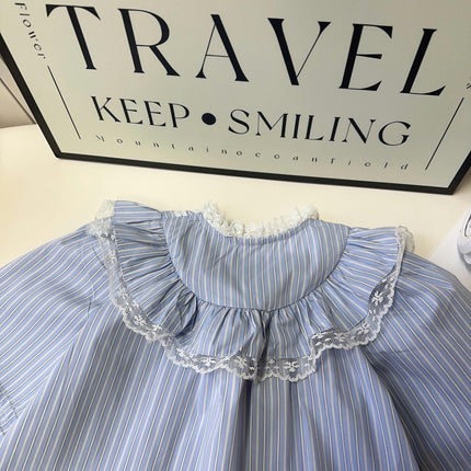 Girls Dress-Spring and Autumn Baby Girls Casual Doll Collar Striped Shirt Dress