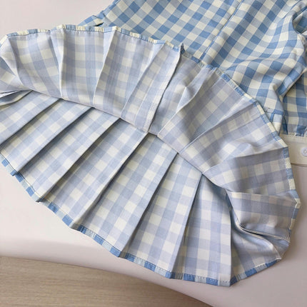 Girls Plaid Dress Spring and Autumn Style Doll Collar Princess Long Sleeve Pleated Dress