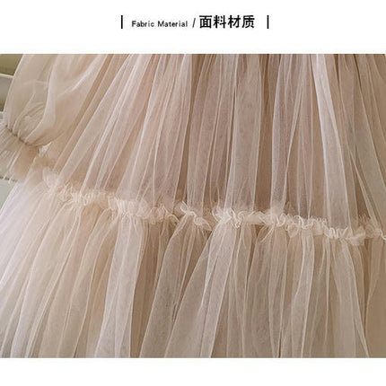 Girls Mesh Dress-Autumn Style Fashionable Lace Splicing Mesh Puffy Princess Dress