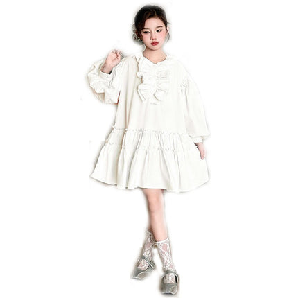 Medium-Sized Cousin Ears Simple Long-Sleeved Dress Children's Ruffle Princess Skirt