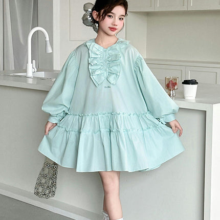 Medium-Sized Cousin Ears Simple Long-Sleeved Dress Children's Ruffle Princess Skirt