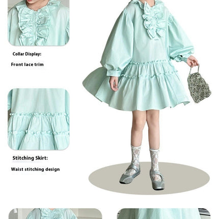 Medium-Sized Cousin Ears Simple Long-Sleeved Dress Children's Ruffle Princess Skirt