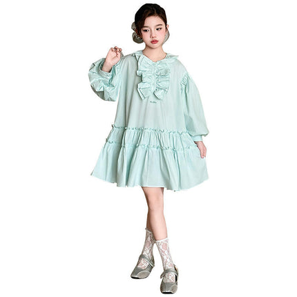 Medium-Sized Cousin Ears Simple Long-Sleeved Dress Children's Ruffle Princess Skirt