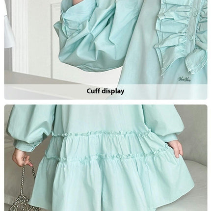 Medium-Sized Cousin Ears Simple Long-Sleeved Dress Children's Ruffle Princess Skirt