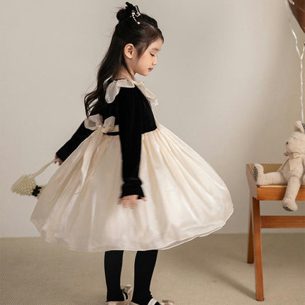 Girls Autumn Dress Elegant Chanel Style Three-dimensional Flower Princess Dress