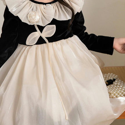 Girls Autumn Dress Elegant Chanel Style Three-dimensional Flower Princess Dress