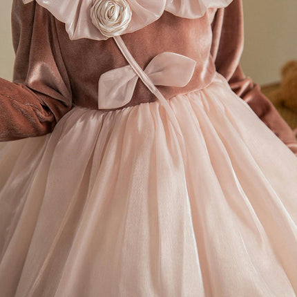 Girls Autumn Dress Elegant Chanel Style Three-dimensional Flower Princess Dress