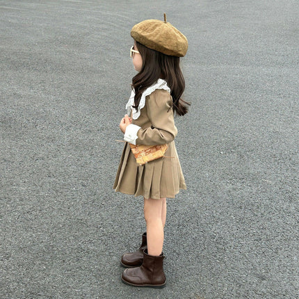 Girls Temperament Dress Autumn Style Sweet Lace Collar Long Sleeve Pleated Skirt