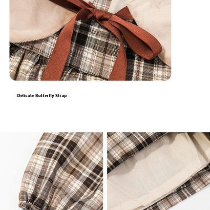 Girls Baby Collar Plaid Dress Spring Long Sleeves Little Girl Princess Dress