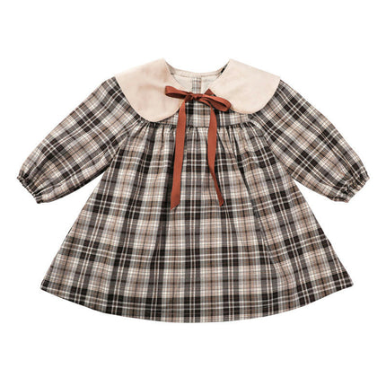 Girls Baby Collar Plaid Dress Spring Long Sleeves Little Girl Princess Dress