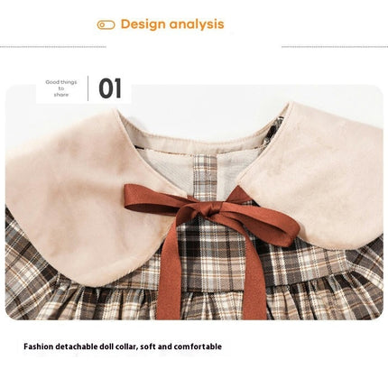 Girls Baby Collar Plaid Dress Spring Long Sleeves Little Girl Princess Dress